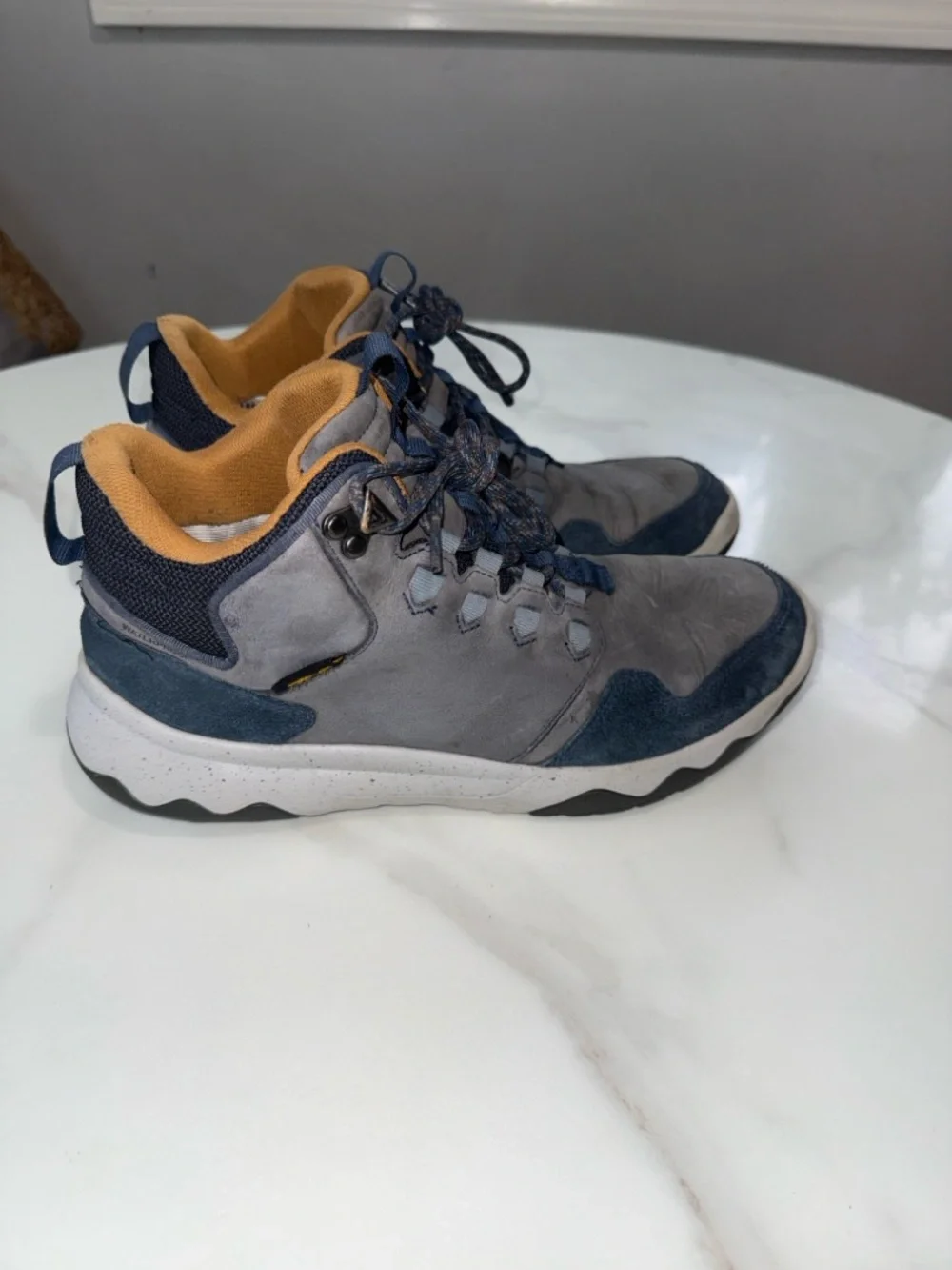 Teva Men’s Gray and Navy Mid-Top Boots with Yellow Accent